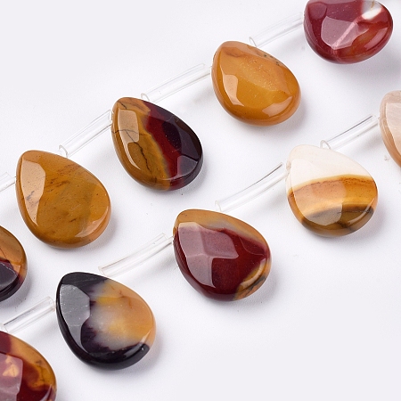 Honeyhandy Natural Mookaite Beads Strands, Top Drilled Beads, Faceted, Teardrop, 15~16x12~12.5x5mm, Hole: 0.6mm, about 25pcs/strand, 15.55 inch(39.5cm)