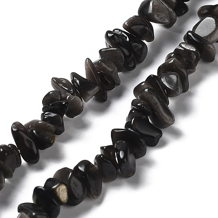 Natural Silver Sheen Obsidian Chip Beads Strands, 1~8x5~17x5~8mm, Hole: 0.9~1mm, 30.31~31.50''(77~80cm)