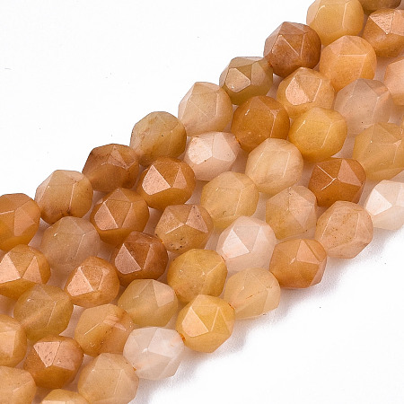 ARRICRAFT Natural Yellow Jade Beads Strands, Star Cut Round Beads, Faceted, 1/4x1/4 inch(6x6mm), Hole: 1.2mm, about 54~55pcs/strand, 13.98 inches(35.5cm)
