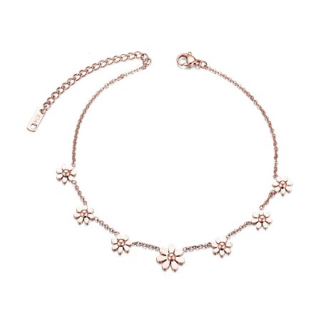 SWEETIEE Woman Stainless Steel Daisy Flowers Anklet Rose Gold Adjustable 200mm Jewelry Gift