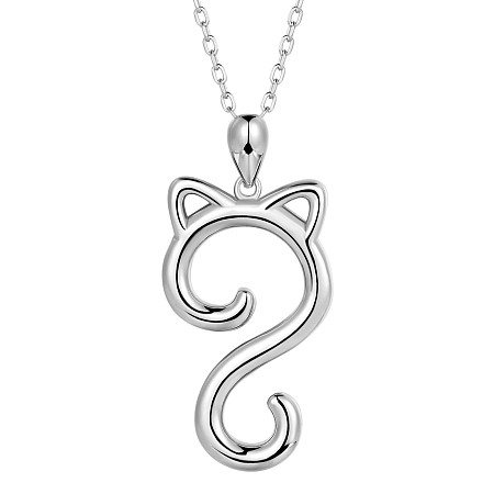 Arricraft 925 Sterling Silver Cat Pendant Necklace for Women, Platinum, 15.35 inch(39cm)