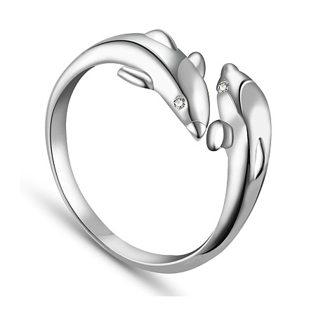 SHEGRACE Newest Vogue Design Dolphin 925 Sterling Silver Cuff Rings, Open Rings, Silver, 16mm
