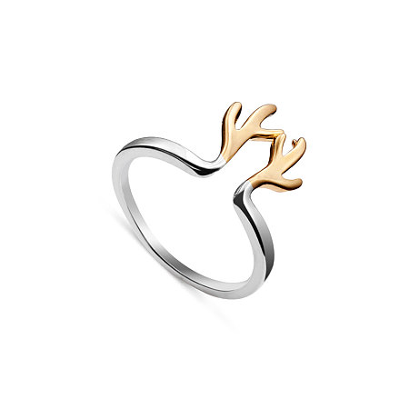 SWEETIEE 925 Sterling Silver 18mm Adjustable Christmas Elk Rings for Women Deer Antler Ring