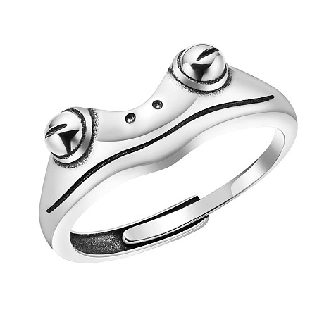 SHEGRACE Adjustable 925 Sterling Silver Frog Finger Rings, Platinum, US Size 7, Inner Diameter: 18mm