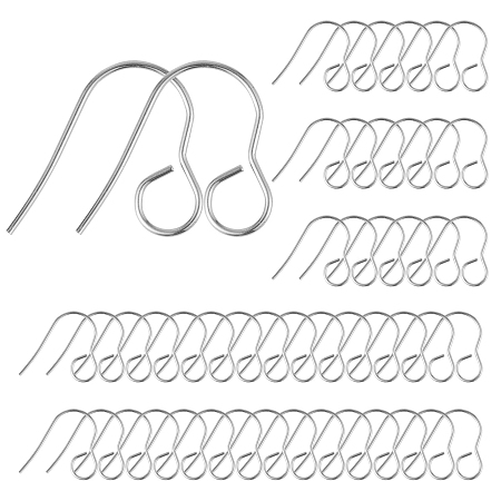 Arricraft 100Pcs 316 Stainless Steel Hypoallergenic French Earring Hooks, Flat Earring Hooks, Ear Wire, with Horizontal Loop, Stainless Steel Color, 18mm, Hole: 4.6mm, Pin: 0.8mm