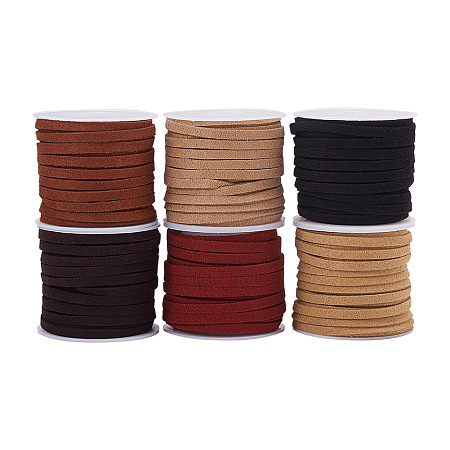 PandaHall Elite 6 Rolls Lace Faux Leather Suede Beading Cords Velvet String 4mm 5.5 Yard per Roll Mixed Color