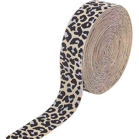 BENECREAT 10 Yards 37mm Wide Leopard Elastic Band PeachPuff Flat Elastic Band Leopard Print Headband for Garment Sewing Hair Band