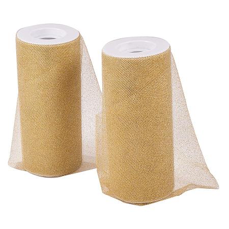 BENECREAT 2 Rolls Glitter Tulle Gold Tulle Fabric Rolls 6 inch x 25 Yards(75 feet) for Decoration Bows, Craft Making, Wedding Party Ribbon - 50 Yards in Total