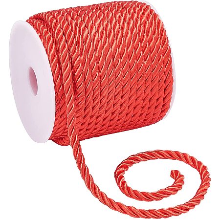 Pandahall Elite 5mm Decorative Twisted Rope Red 3-Ply Polyester Cord Rope String Thread Shiny Cord Choker Thread for Home Décor, Upholstery, Curtain Tieback, Honor Cord, 18mm/19 Yards