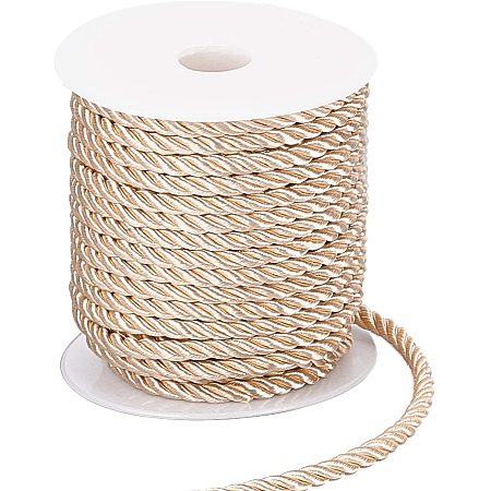 PandaHall Elite 5mm Twisted Cord Trim, 3-Ply Polyester Cord Shiny Viscose Cording Decorative Twine Cord Rope String for Home Décor, Embellish Costumes, Christmas Bag Drawstrings (59 Feet, Navajo White)