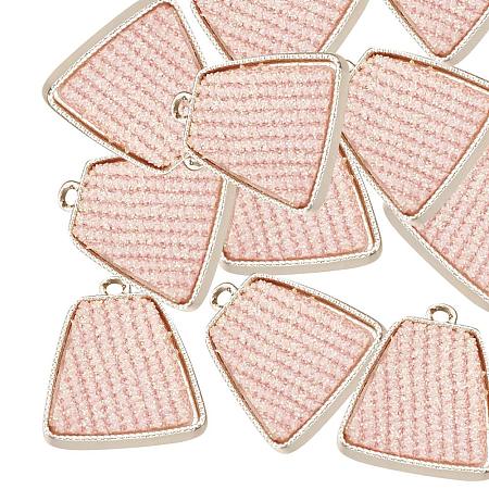 ARRICRAFT Environ 50pcs Golden Alloy Trapezoid Pendants with Decoration of Pink Cloth Charms and Pendants for Necklace, Earring, Bracelet Jewellery Making,23x19x2mm, Hole: 2mm