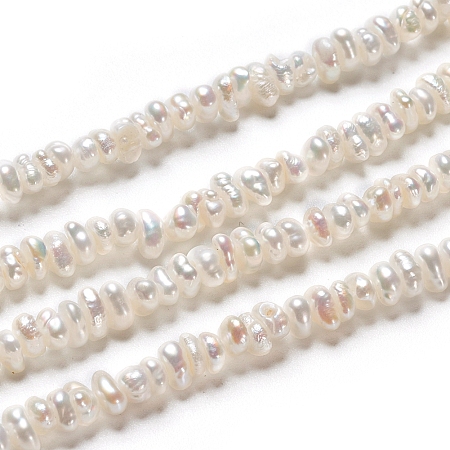 ARRICRAFT Natural Cultured Freshwater Pearl Beads Strands, Rondelle, Antique White, 3~4.5x1.5~2mm, Hole: 0.5mm, about 66pcs/strand, 7.17 inches(18.2cm)