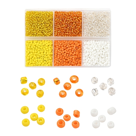 Arricraft 4500Pcs 6 Styles 12/0 Glass Seed Beads, Silver Lined & Opaque Colours, Round Hole Beads, Yellow, 2mm, Hole: 1mm, 750pcs/color