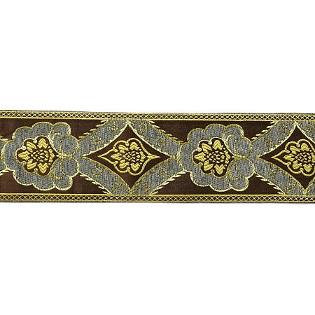 Flat Chenille Jacquard Woven Ribbons, Floral Ribbon, Camel, 3-3/8 inch(85mm)