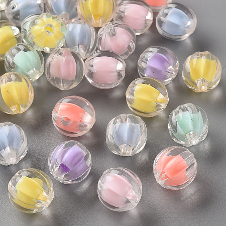 Honeyhandy Transparent Acrylic Beads, Bead in Bead, Pumpkin, Mixed Color, 11x11.5mm, Hole: 2mm, about 610pcs/500g