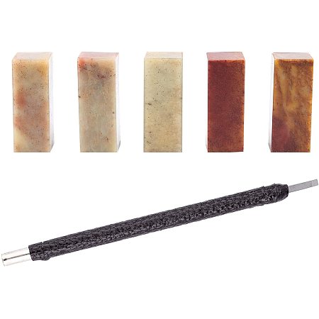 GORGECRAFT 5PCS Stamp Stone with Wood Chisels Knife Stone Carving Set Chinese Name Stamp for Painting Calligraphy Art Supply