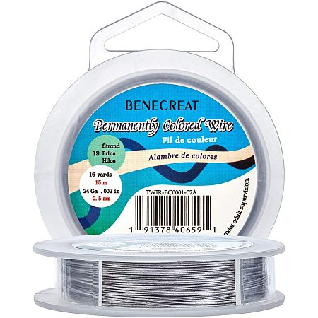 BENECREAT 19 Strands Bead String Wire (0.5MM, 49FT) Nylon Coated Stainless Steel Beading Wire for Necklace Bracelet Making, Gray