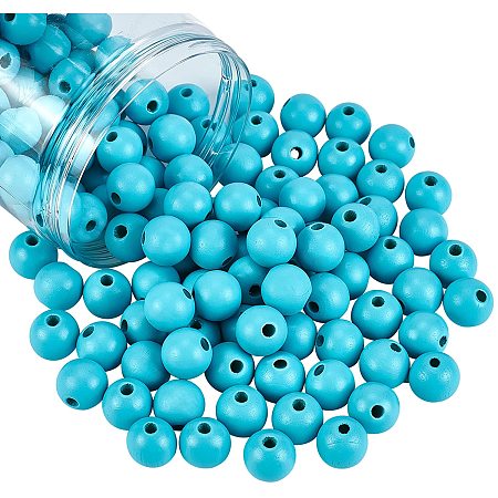 OLYCRAFT 150PCS Wood Round Beads 16mm Wooden Craft Bead Painted Loose wood Beads Wood Spacer Bead for Home Decor Jewelry Making -Light Sky Blue