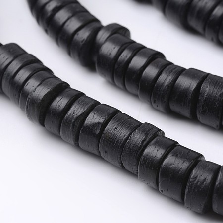 Honeyhandy Dyed Natural Coconut Disc Bead Strands, Black, 9x2~6mm, Hole: 3mm, about 108pcs/strand, 15.7 inch