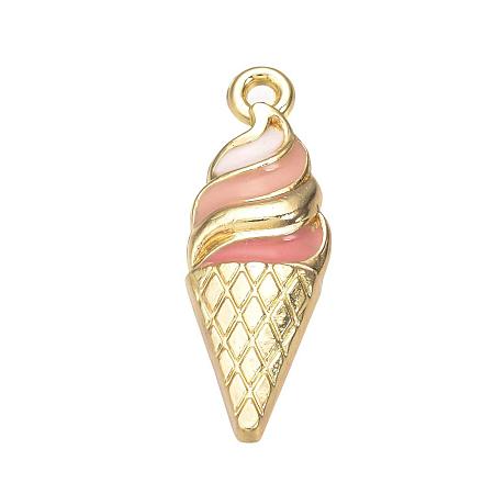 ARRICRAFT 10pcs Ice Cream Shape Alloy Enamel Pendants Beads Findings for Bracelet Earring Necklace Key Chain DIY Craft Making, LightCoral, Hole: 1.5mm