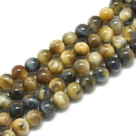 ARRICRAFT Natural Tiger Eye Beads Strands,  Dyed, Round, Goldenrod, 8~8.5mm, Hole: 1mm, about 50pcs/strand, 15.7 inch