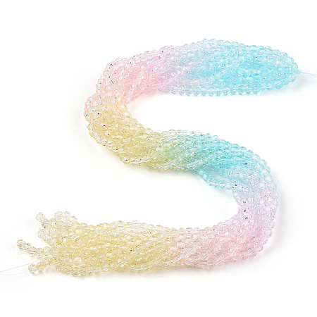 Transparent Glass Beads Strands, Segmented Multi-color Beads, Faceted, Round, Light Sky Blue, 4~4.5mm, Hole: 1mm, about 90~95pcs/strand, 13.98 inch(35.5cm)