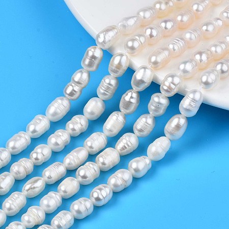 Honeyhandy Natural Cultured Freshwater Pearl Beads Strands, Rice, Seashell Color, 8.5~12x6.5~7.5mm, Hole: 0.8mm, about 32~39pcs/strand, 13.82 inch~14.37 inch(35.1cm~36.5cm)
