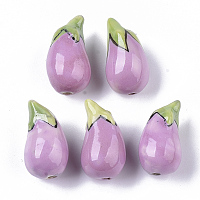 Arricraft Handmade Porcelain Beads, Famille Rose Style, Eggplant, Plum, 19.5~20.5x10.5~11.5mm, Hole: 1.6~2mm