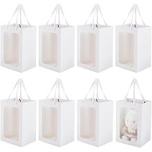 BENECREAT 8Pack Transparent Window White Kraft Paper Bags, 11.8x7.8x6.3inch Gift Bag with Handles for Birthday, Wedding, Party, Anniversary