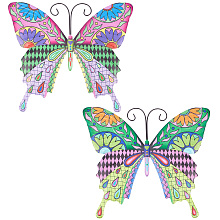 CREATCABIN 2Pcs Metal Butterfly Wall Decor 3D Butterflies Hanging Decorations Large Colorful Garden Art Sculpture Hand-Made Gift Ornaments for Home Bathroom Bedroom Yard Fence Decor(Green, Purple)