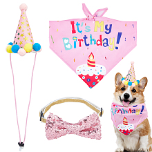 GORGECRAFT 3Pcs Birthday Pet Set Dog Clothes Kit Pink Cat Scarf Happy Birthday Costume Hat Doggy Puppy Kitty Bandanas Cap Necktie Bowknot Outfit for Home Party Pet Supplies Decorations