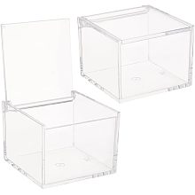 BENECREAT 2Pcs Acrylic Box with Lid, 3x3x2.3inch Clear Cube Display Case Storage Boxes Organizer Containers for Wedding Birthday Gift Packing Jewelry Office Supplies Storage