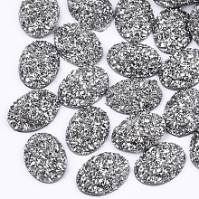 Honeyhandy Electroplate Druzy Resin Cabochons, Oval, Silver, 17.5x13x4.5mm