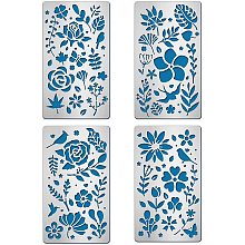 BENECREAT 4PCS 4x7 Inch Flower Pattern Metal Stencils Nature Theme Stencil Template for Wood Carving, Drawings and Woodburning, Engraving and Scrapbooking Project