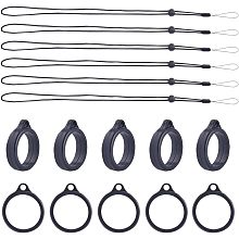 GORGECRAFT 42PCS Black Anti-Lost Necklace Lanyard Set Including 6PCS Anti-Loss Pendant Strap String Holder with 36PCS Silicone Rubber Rings for Office Key Chains Outdoor Activities, 20mm