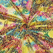 FINGERINSPIRE 1.1Yard 62.2inch Wide Hologram Yellow Fabric Phoenix Flower Pattern Bronzing Fabric Polyester Fabric by The Yard for Sewing Colorful Floral Fabric for DIY Crafts Handwork Clothes Decor