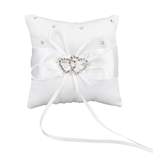 CRASPIRE Ring Cushion Wedding Marriage Couple Ring Holder Ring Bearer Cushion Wedding Ring Pillow White Bow knot Double Hearts Diamonds Wedding Ring Pillow Bearer Holder Pillow with Bow knot