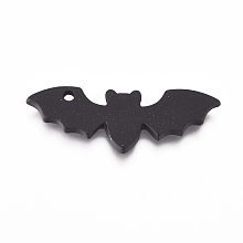 Honeyhandy Alloy Pendants, Baking Painted, for Halloween, Bat, Black, 8.5x24.5x1mm, Hole: 1.4mm