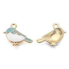 Honeyhandy Alloy Charms, with Enamel, Light Gold, Bird, Sky Blue, 15.5x19.5x3mm, Hole: 2mm