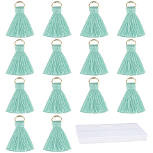 SUNNYCLUE 1 Box 100Pcs DIY Tassels Mini Mala Craft Tassel Kit with Jump Rings Cotton Tassels for Crafts Earring Necklace Jewellery Making Garland Keychain Tiny Charms Decorations Aquamarine Women