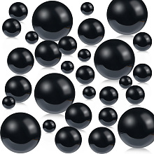 PandaHall Elite ABS Plastic Imitation Pearl Beads, No Hole, Black, 10~30mm, 150pcs/set