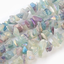 Honeyhandy Natural Electroplated Fluorite Beads Strands, Chip, Pale Turquoise, 7~23x5~13x2~10mm, Hole: 1.2mm, about 6.6~7 inch(17~18cm)