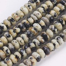 Honeyhandy Natural Dalmatian Jasper Beads Strands, Faceted, Rondelle, 4~4.5x2~2.5mm, Hole: 1mm, about 150pcs/strand, 15.1  inch~15.3 inch(38.5~39cm)