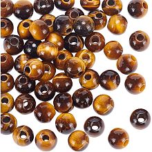 OLYCRAFT 50Pcs 6mm Natural Tiger Eye Beads 2mm Big Hole Round Tiger Eye Beads Tiger Eye Gemstone Round Loose Gemstone Beads Energy Stone for Bracelet Necklace Earring Jewelry Making DIY Crafts