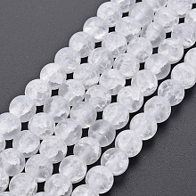 Honeyhandy Crackle Glass Beads Strands, Frosted, Round, Clear, 8mm, Hole: 1.2mm, about 50~51pcs/strand, 15.35 inch(39cm)