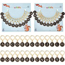 NBEADS 26 Pcs Letter A to Z Stitch Markers, Alloy Enamel Crochet Stitch Marker Charms Flat Round Removable Locking Stitch Marker for Knitting Weaving Sewing Accessories Jewelry Making, Black