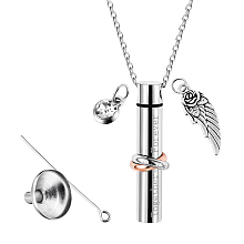 Arricraft Word Together Forever Urn Ashes Necklace for Ashes Keepsake, Column with Wing 316L Surgical Stainless Steel Pendant Necklace, Memorial Jewelry with Cubic Zirconia, Platinum, 21.65 inch(55cm)