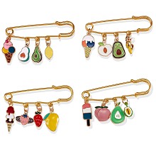 Arricraft 4Pcs 4 Style Ice-cream and Fruit Enamel Charm Safety Pins Brooches, Cute Cartoon Alloy Badges for Sweater Shirt Dresses Decoration Accessories, Golden, Mixed Color, 63x17mm, 1Pc/style