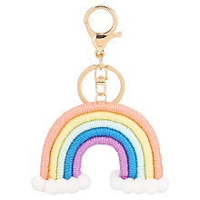 WADORN Rainbow Handmade Keychain, Rainbow Woven Keyring Charm Handmade Colorful Boho Cotton Car Keyring Holder Wallet Purse Backpack Handbag Decorations DIY Accessories Making, 4.7 Inch(Orange)