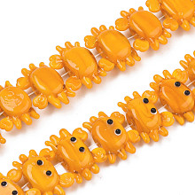 Handmade Lampwork Beads Strands, Crab, Dark Orange, 15.5x22x7mm, Hole: 1.2mm, about 35pcs/strand, 19.29~20.47 inch(49~52cm)